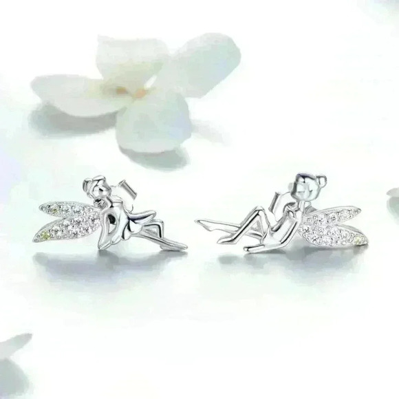 🎁 Dainty White CZ Sweet Wing Fairies Stud Earrings for Women, GPMB1441 - Picture 5 of 5